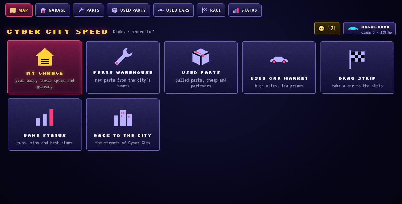 Cyber City: Garage and racing