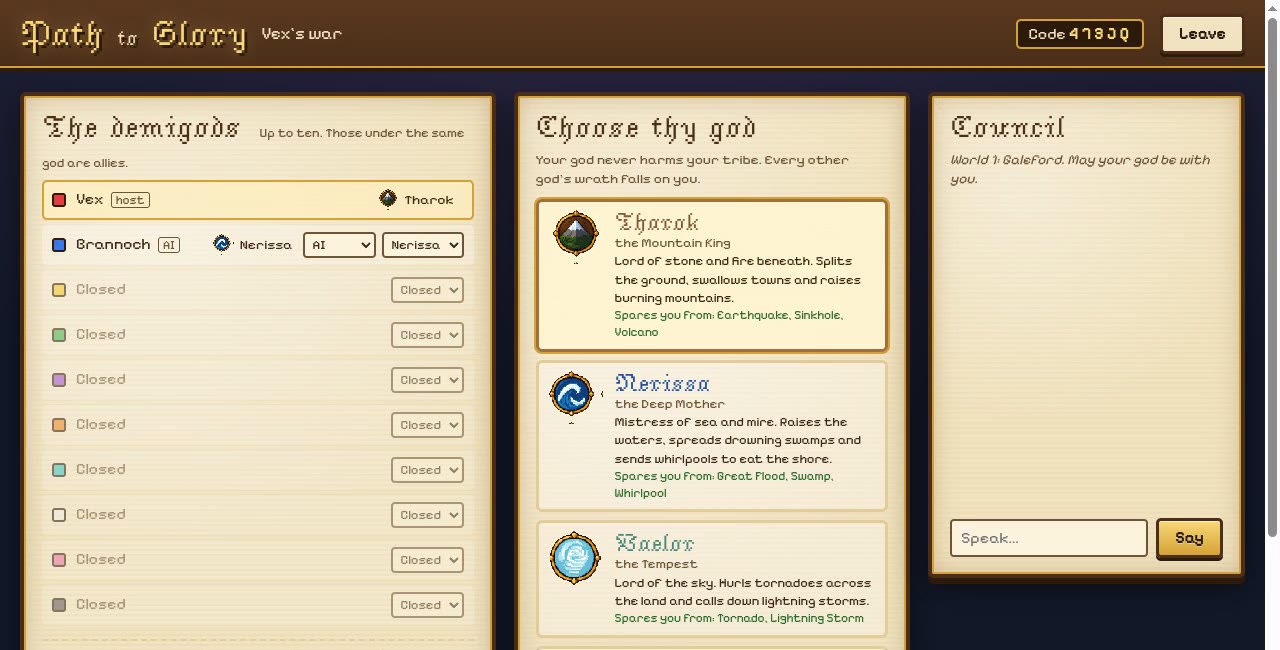 Path To Glory: Choose your god